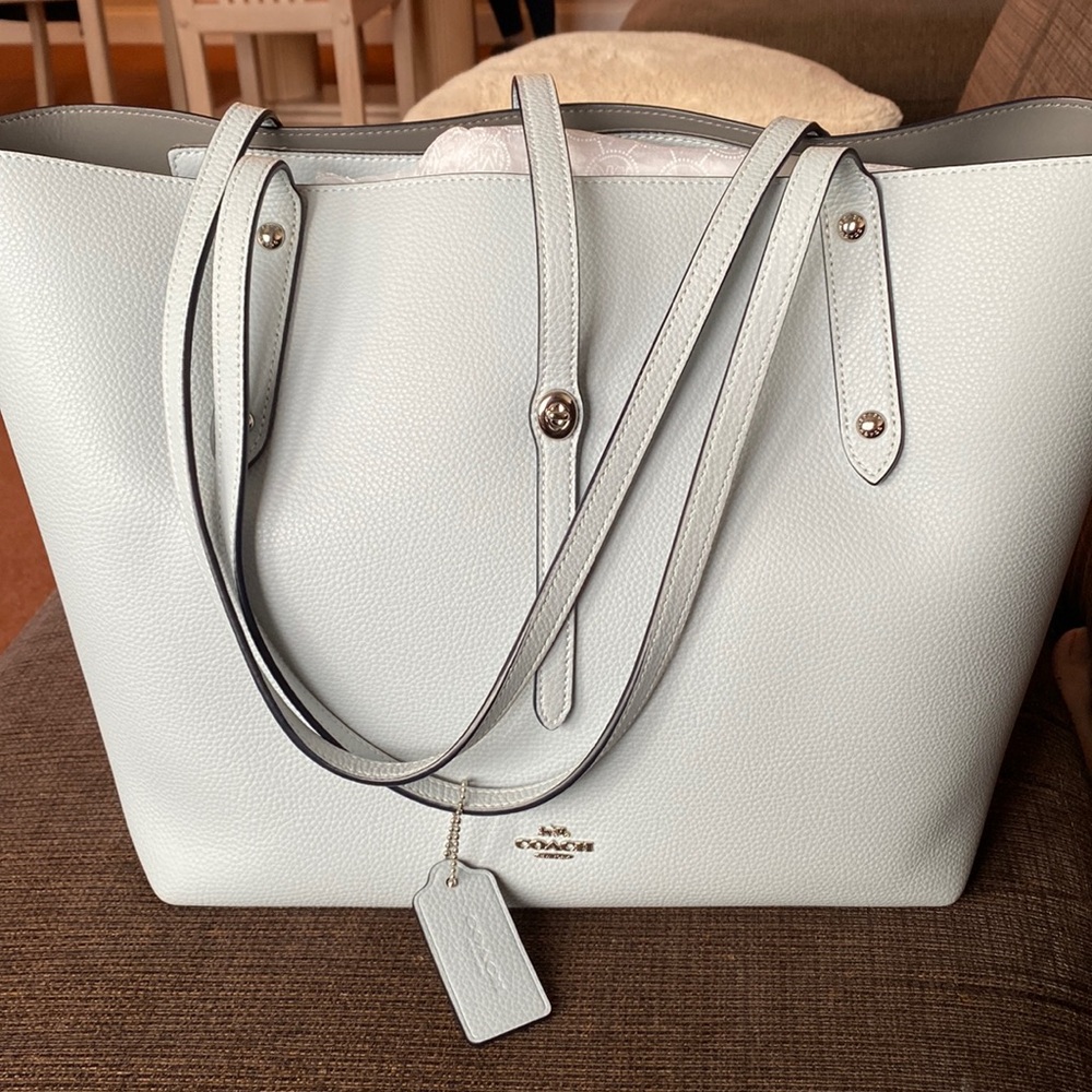 Coach Large Tote Bag Baby Blue with Gray interior